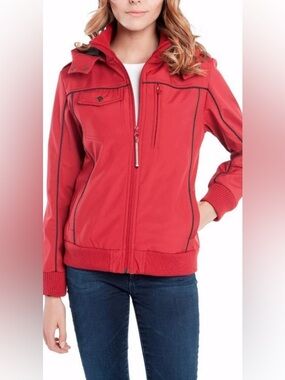 Baubax Jacket Red Black Trim Travel Built in Gloves Eye Mask Water Resistant M👍